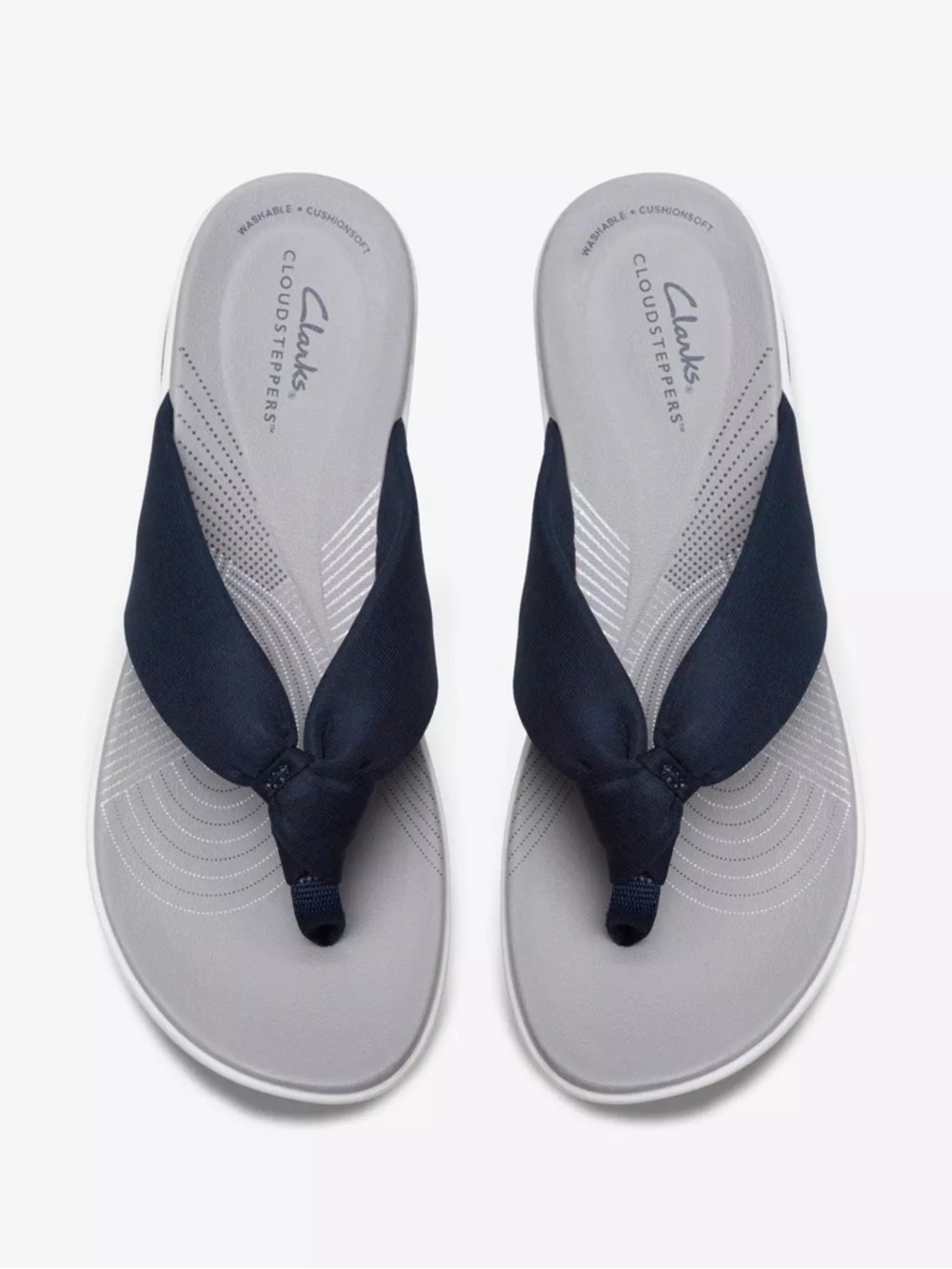 Clarks Navy Anchor Print Fabric Thong Sandals with Gray Footbed